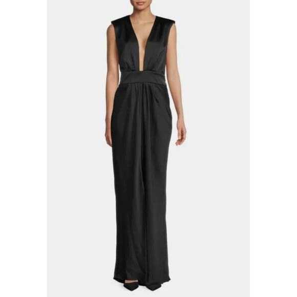 Ramy Brook Quinn Plunge-Neck Gown Dress Black Size 10 NWT Bold Front Slit